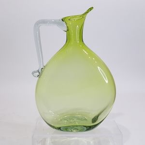 Vintage Flat Sided Hand Blown Pitcher Vase Green